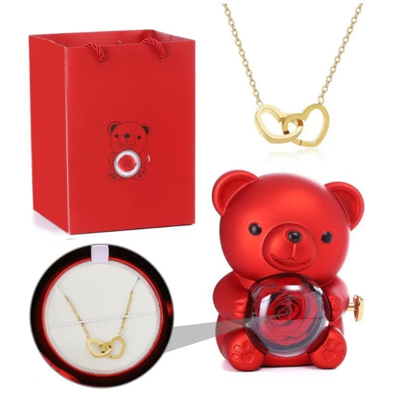 Coffret Nounours - Collier cœurs en or